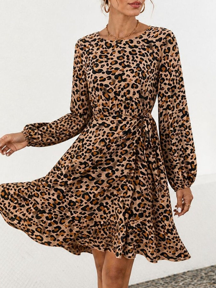 mini dress featuring leopard-print in Yellow with 100% polyester Care instructions: Machine wash cold texture