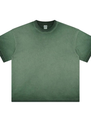 Pigment-dyed oversized tee in Moss green with a crew neck and short sleeves.