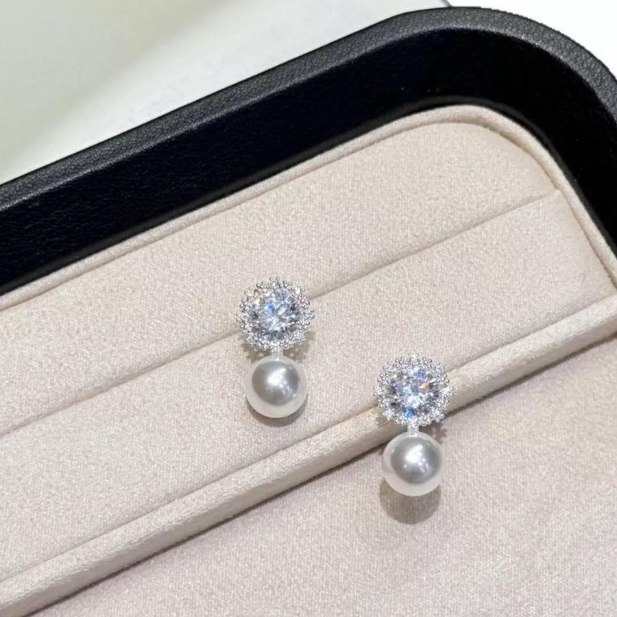 silver earrings with short drop and post-back