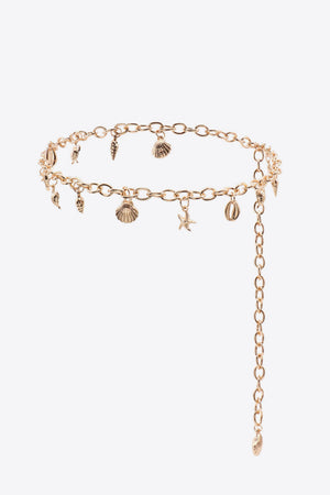 Gold chain belt with seashell, starfish and fish charms