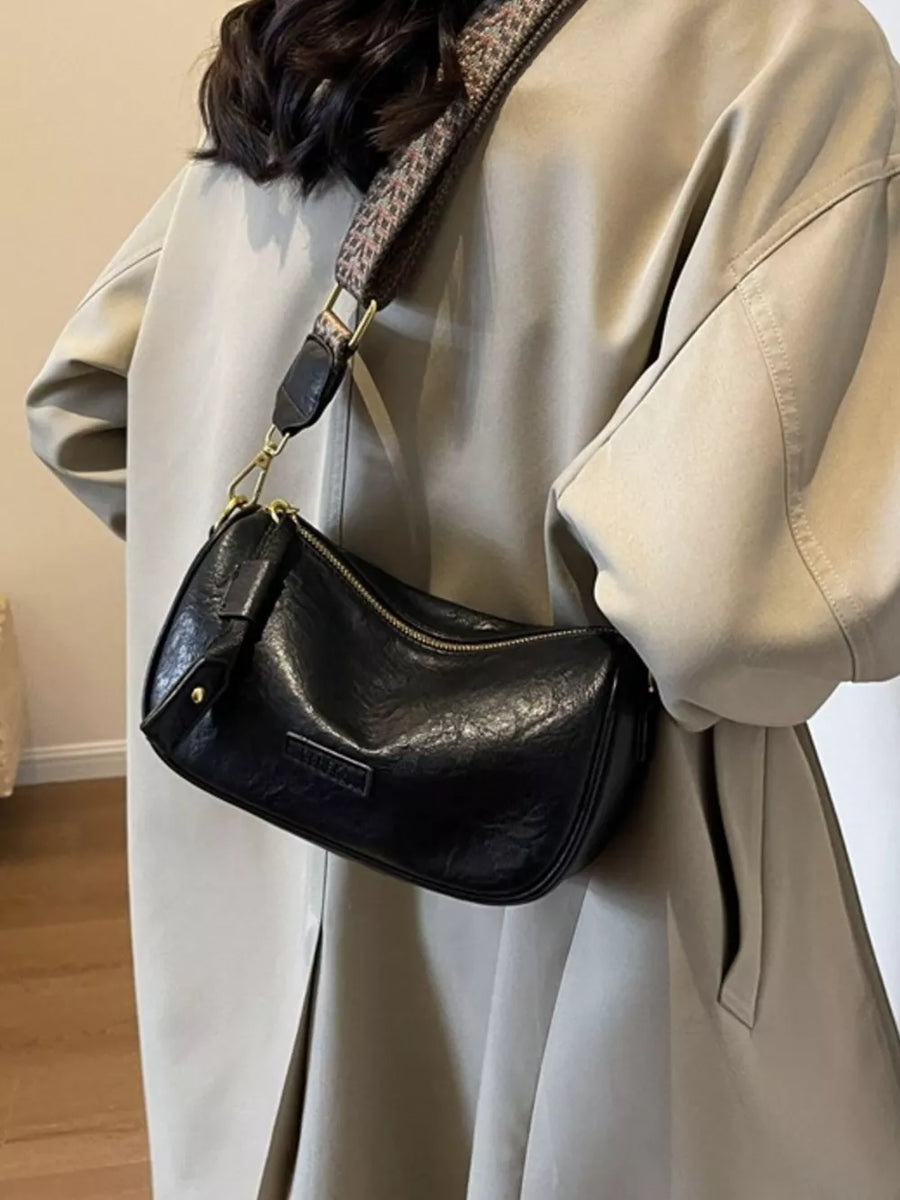 Black with Wide Strap Crossbody Bag in Black