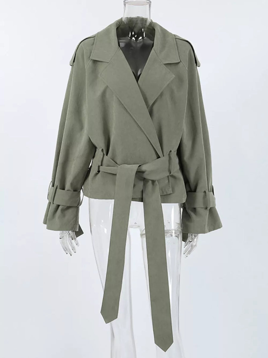 Lapel Collar Belted Cropped Trench option 6