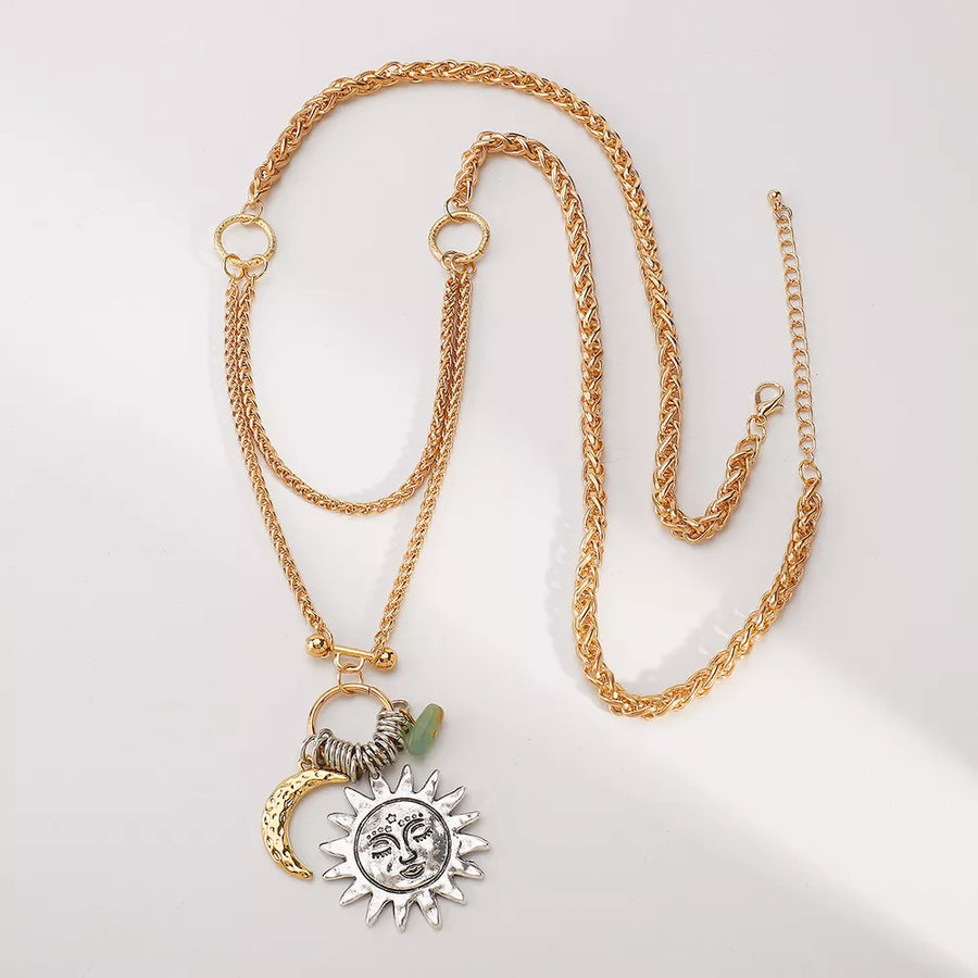 Moon & Sun Pendant 18k Gold-plated Necklace in Style A with layered