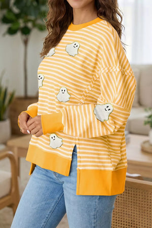 mustard pullover sweater with hip-length and pullover