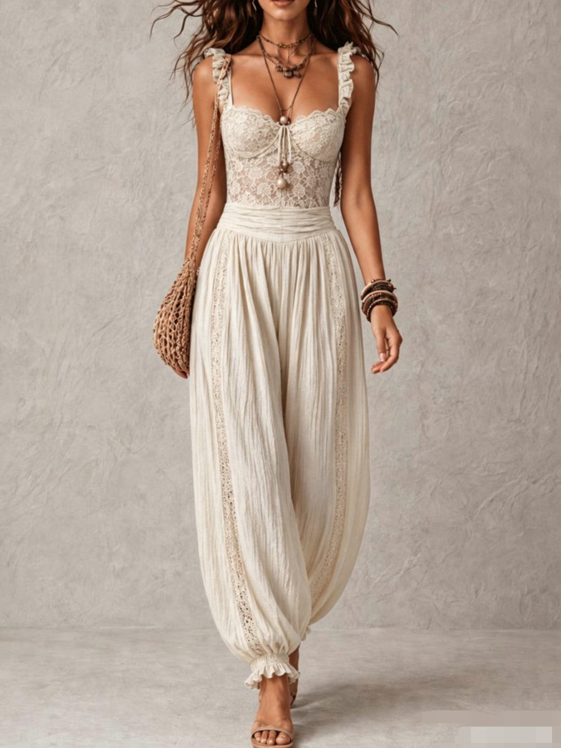jumpsuit in Black with floral and lace bodice