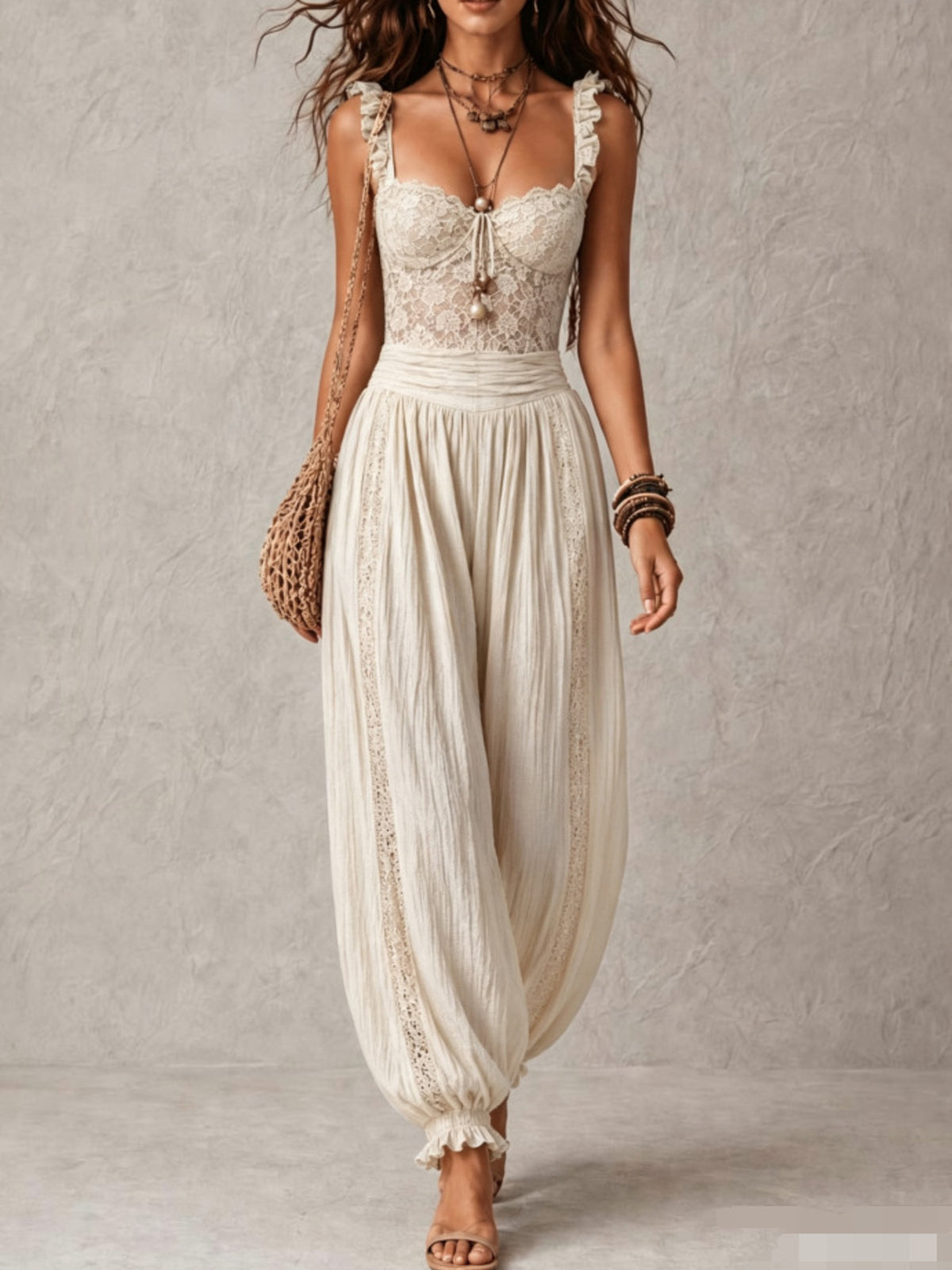 jumpsuit in Black with floral and lace bodice