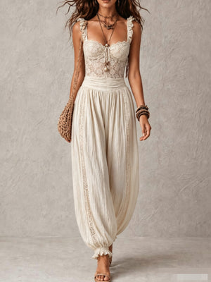 jumpsuit in Black with floral and lace bodice