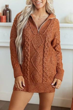 100% polyester Care instructions: Machine wash cold sweater dress in rust with relaxed silhouette