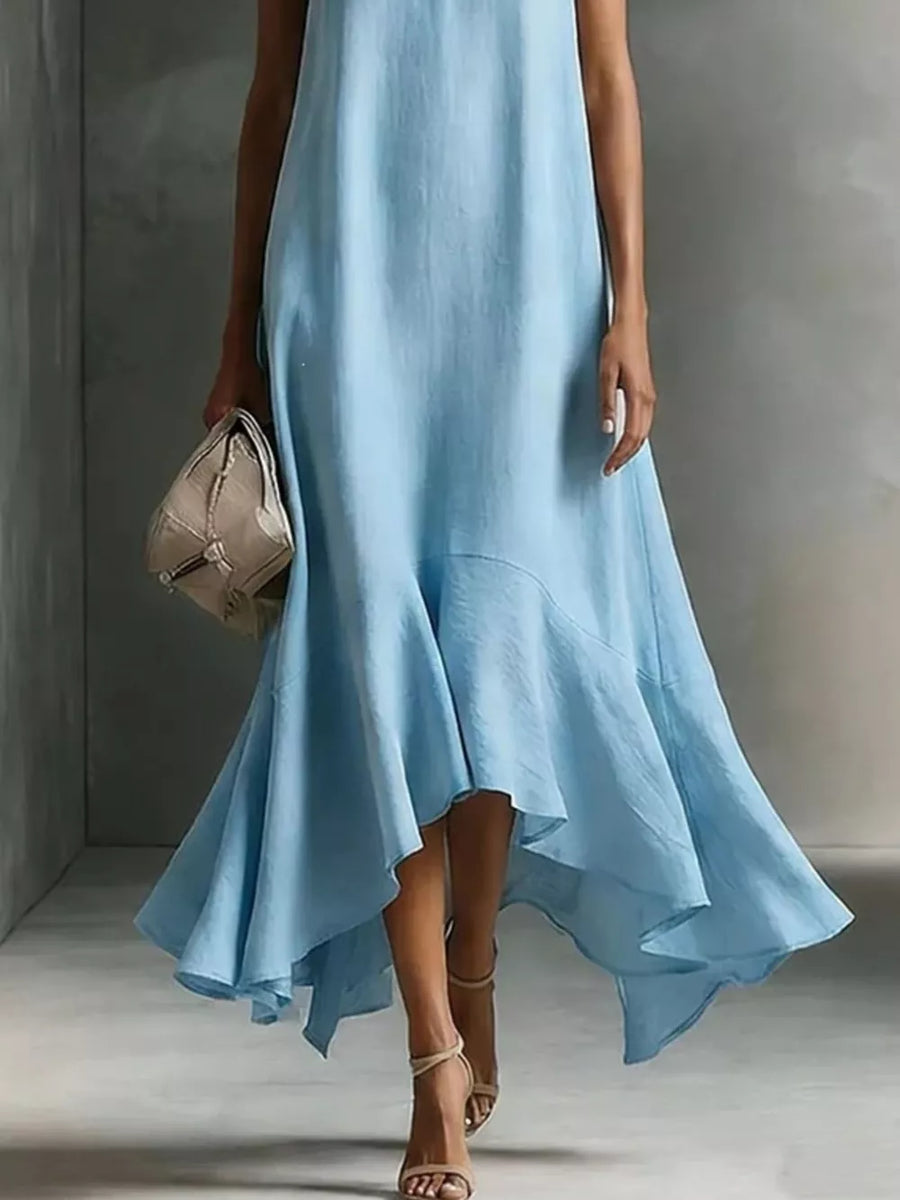 ivory midi dress with unlined and sleeveless