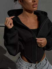 Pink fitted zip hoodie with hooded