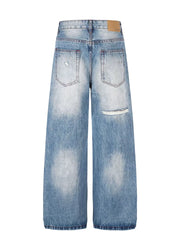 Blue with Men's Distressed Wide-leg Jeans