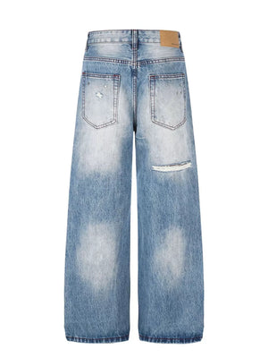 Blue with Men's Distressed Wide-leg Jeans