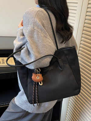 Suede Imported Size &amp tote in Black with boxy silhouette