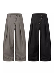 wide-leg pants in Coffee Color with asymmetrical button closure and full-length