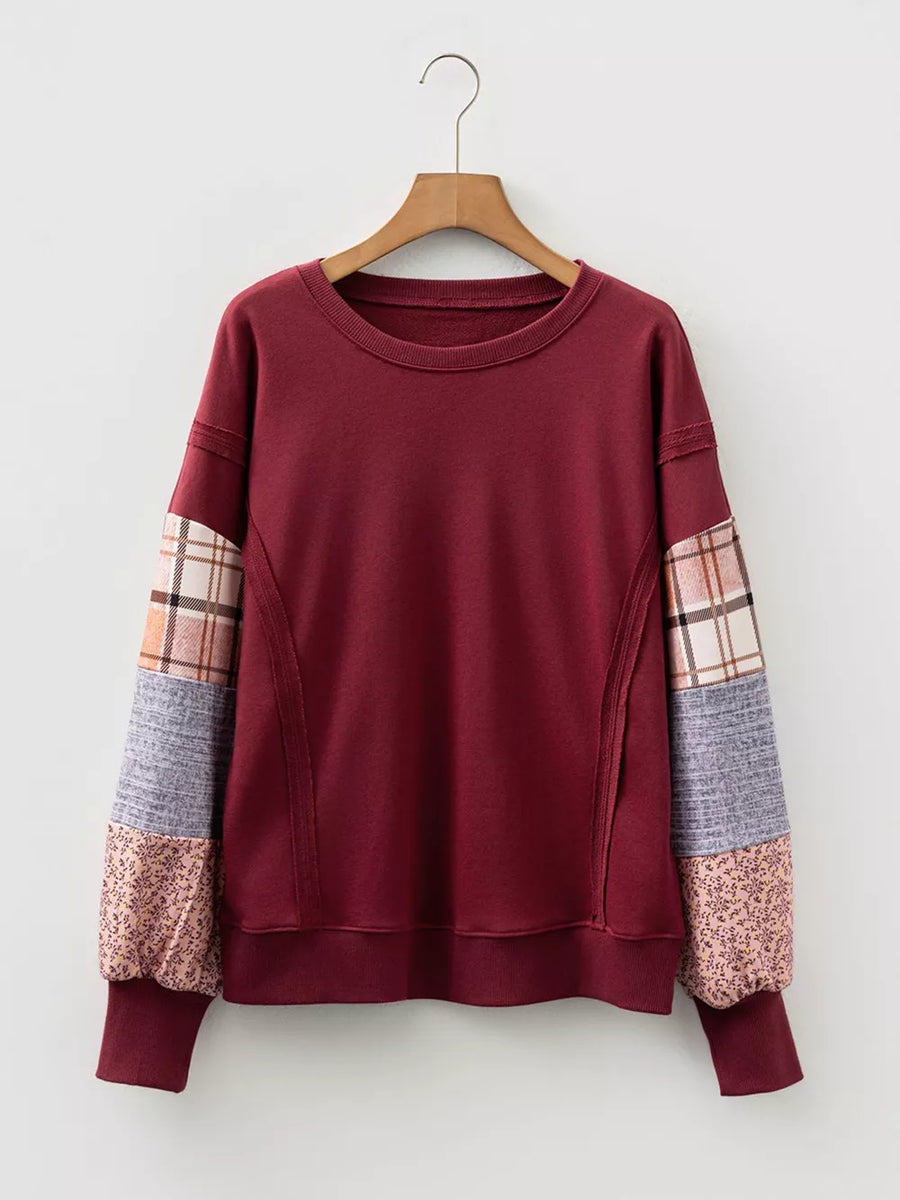 Plaid Colorblock Patchwork Sleeve Sweatshirt option 7
