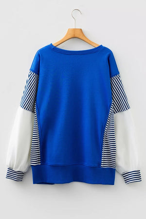 Leopard And Striped Patchwork Sweatshirt in Royal Blue