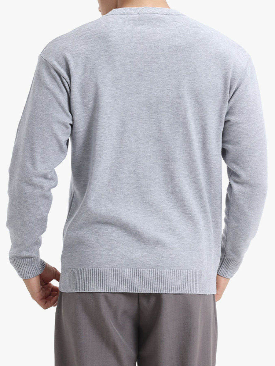 Black crewneck sweater with hip-length and pullover