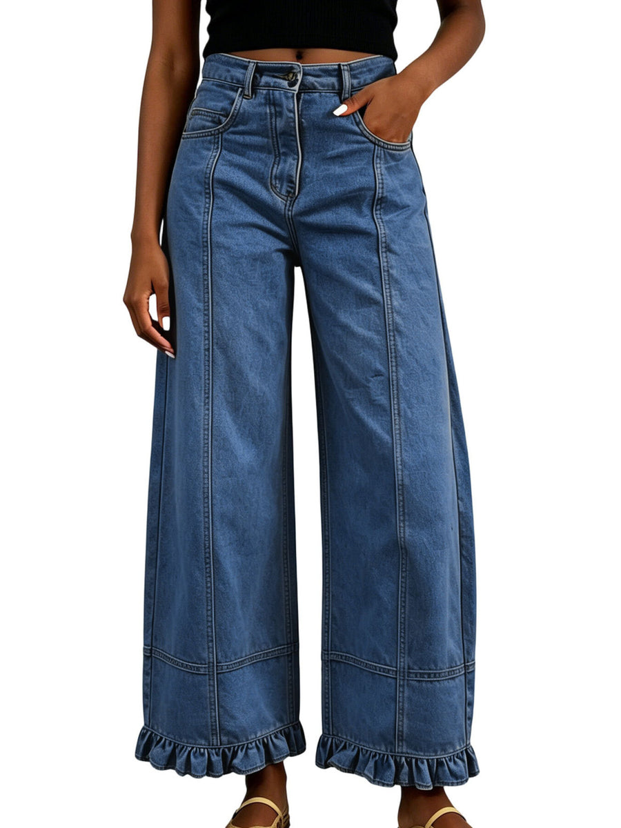 jeans in Beige with buttoned and full-length