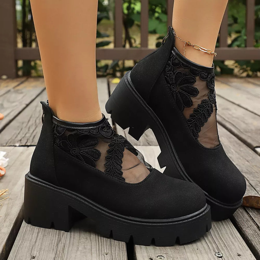 Black Round Toe Platform Loafers
