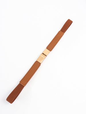 Caramel elasticated buckle belt with leather detail and gold buckle