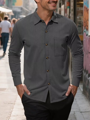 Men's Full Size Casual Button Up Long Sleeve Shirt in Grey