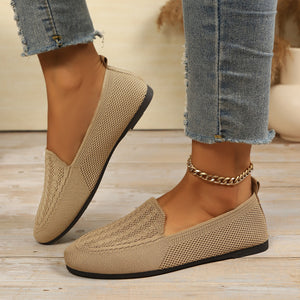 olive green flats with slip-on and geometric