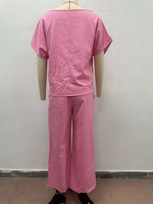 rose pink two-piece set with full-length and pullover