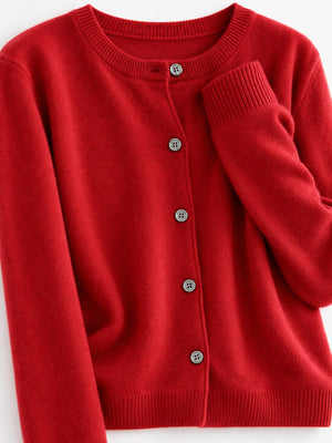 Button-Down Crew-Neck Ribbed Long-Sleeve Top in Denim Blue