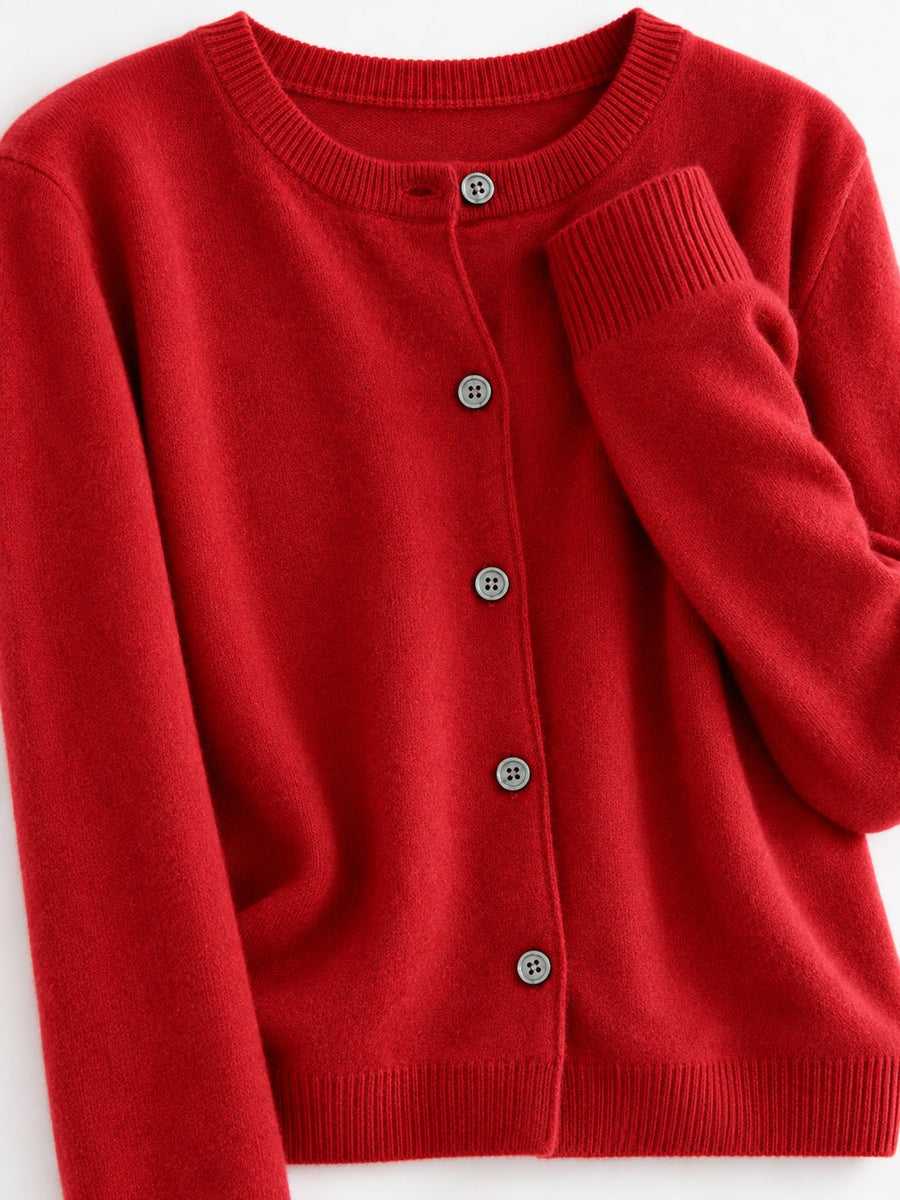 Button-Down Crew-Neck Ribbed Long-Sleeve Top in Denim Blue