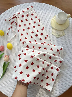 pants in White with star-print and drawstring waist