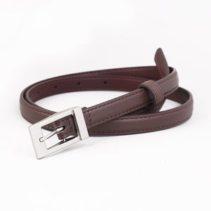 Brown cowhide leather belt with a silver metal buckle