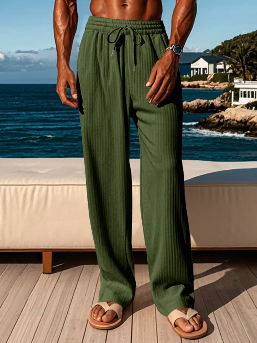 Dark Gray Men's Ribbed Knit Wide-leg Sweatpants Plus Size
