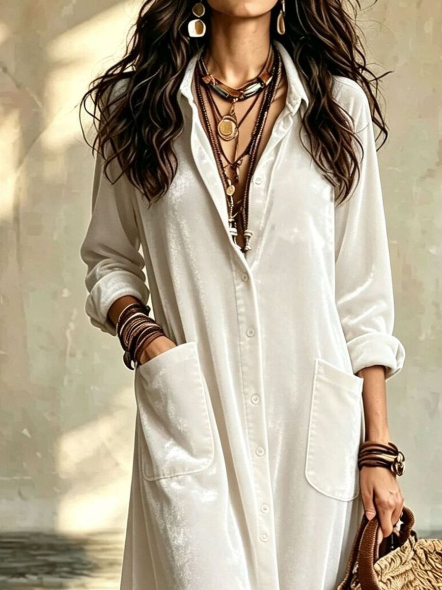 bohemian shirt dress in Black with collared