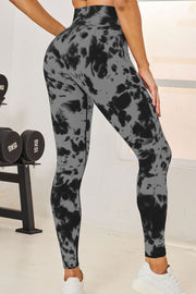 Ink Blot High-Waist Sculpt Leggings in black and grey tie-dye pattern.