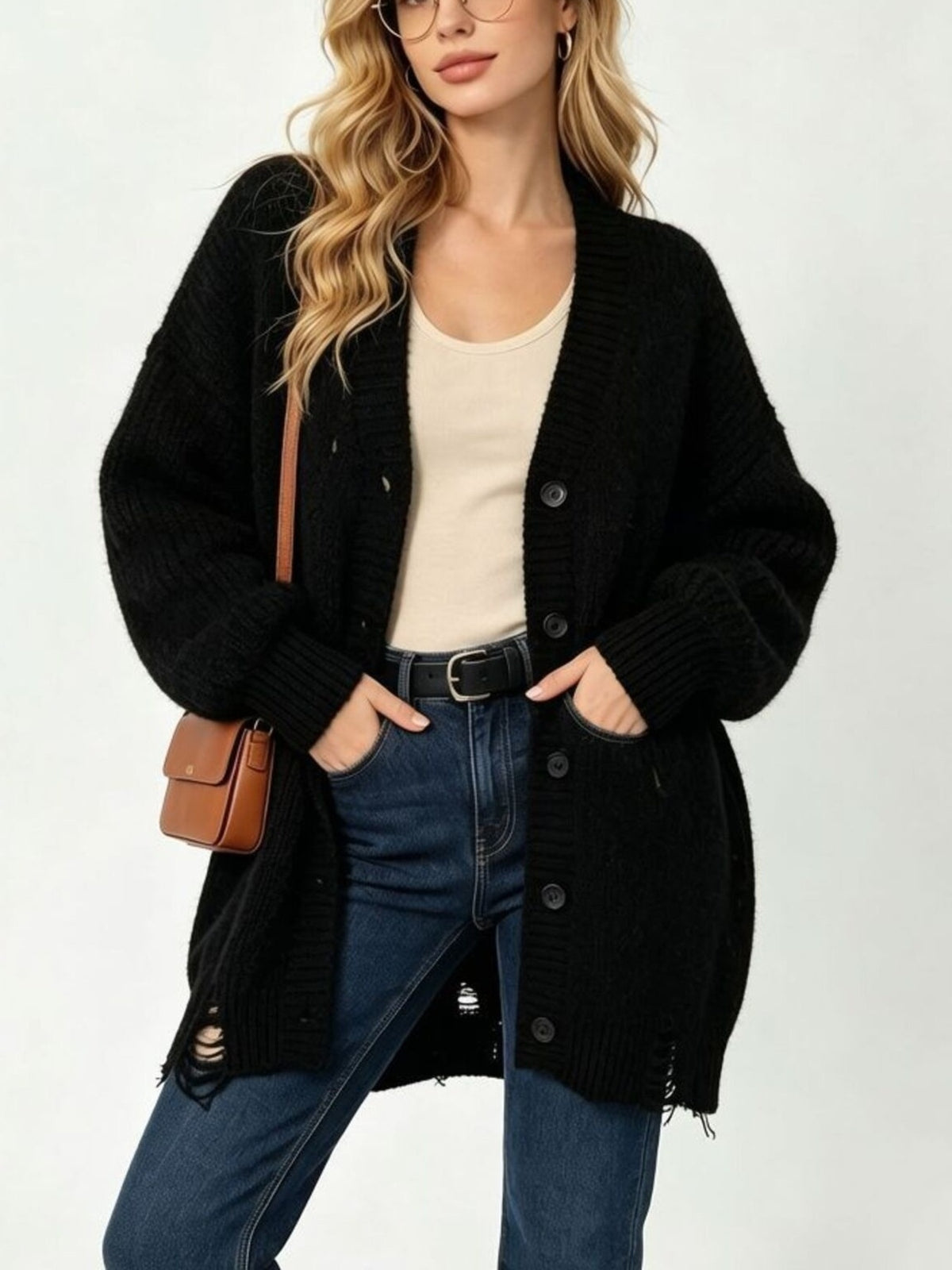100% polyester Care instructions: Machine wash cold cardigan in Beige with oversized silhouette