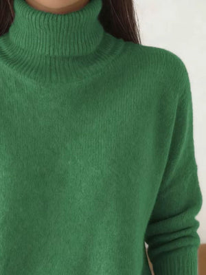 turtleneck sweater in Green with stretch and hip-length