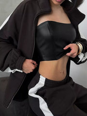 Zip Up Long Sleeve Outerwear And Pants Set in Brown, view 11