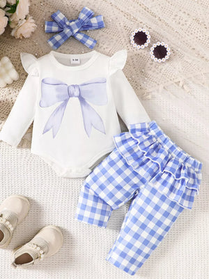 Pink Children's Ruffled Bow Bodysuit And Pants Set