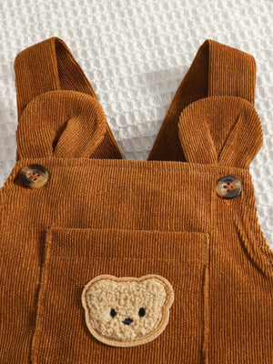 brown overalls with full-length and button, pullover