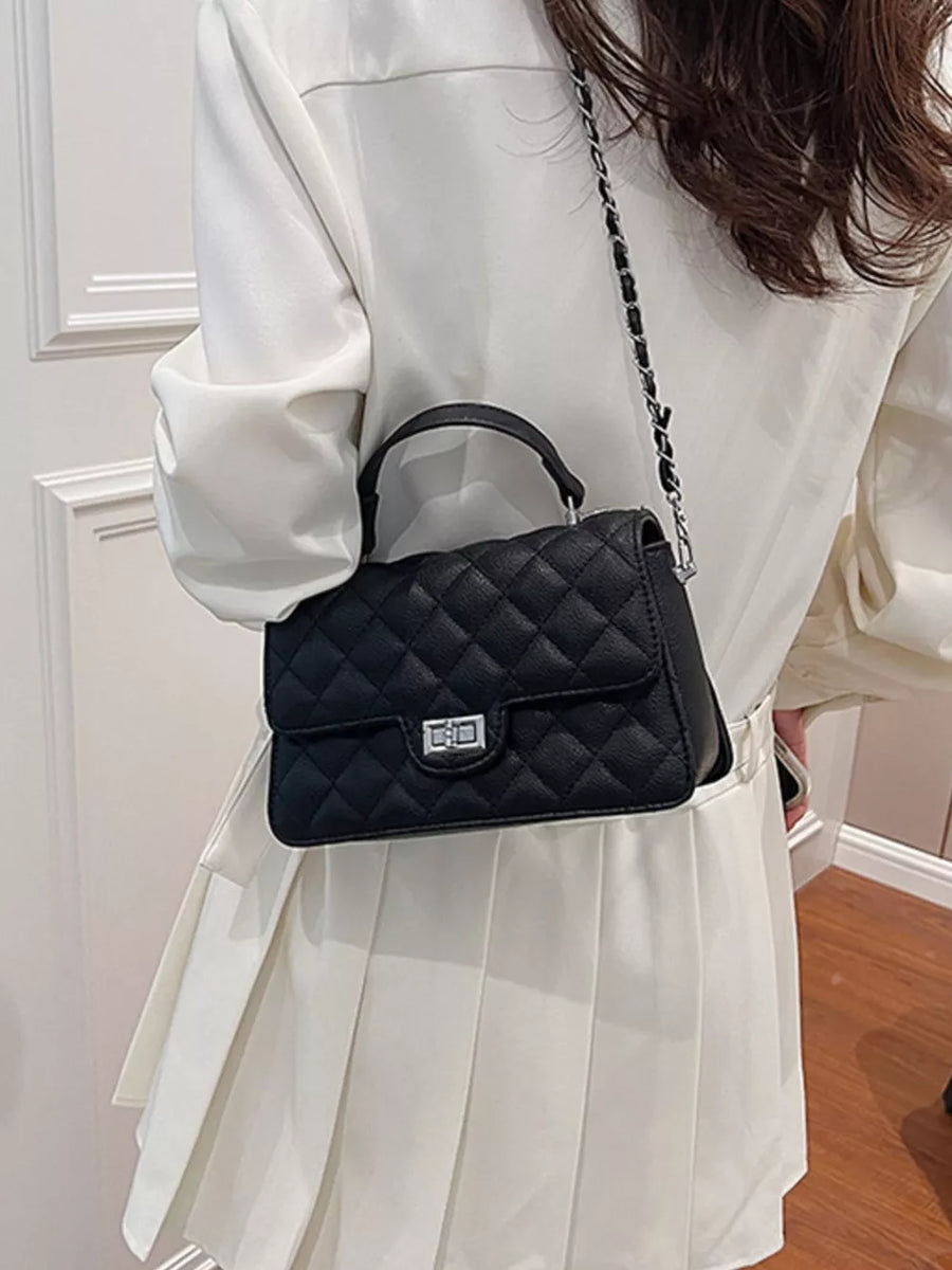 Quilted Chain Strap Crossbody Bag in Black, view 11