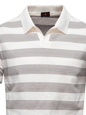 Textured stripe polo shirt in ivory with a classic collar and short sleeves.
