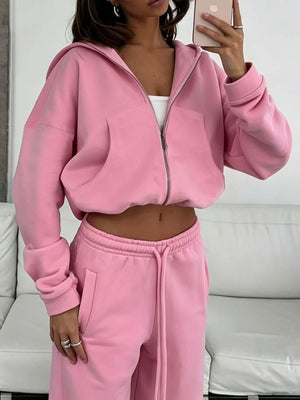 100% polyester Care instructions: Machine wash cold lounge set in cream with relaxed silhouette