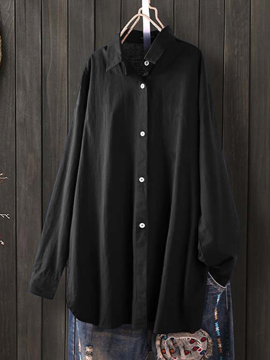 Black oversized button-down shirt with collared