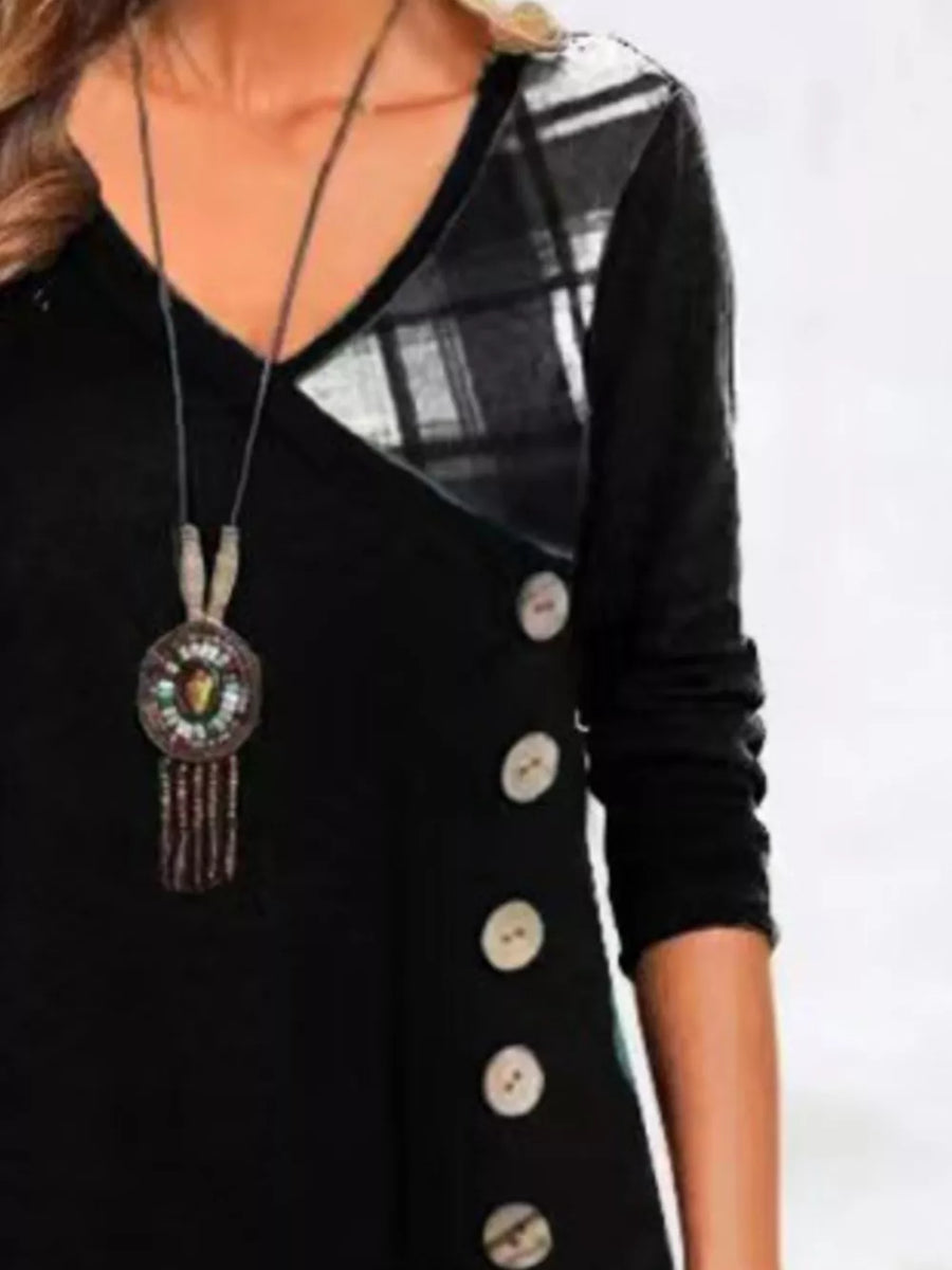 Red Asymmetrical Plaid Patchwork Long Sleeve Dress