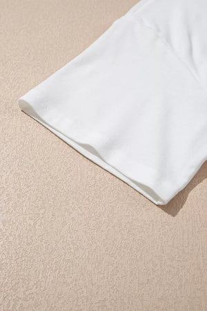 White cotton midi t-shirt dress sleeve detail with lace trim