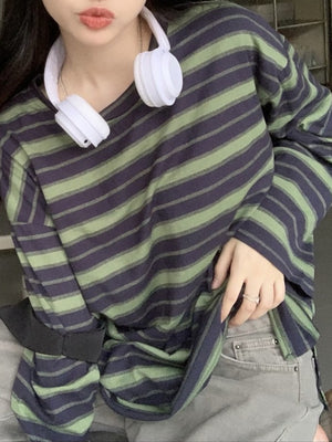 Red-Striped oversized t-shirt with crew neck