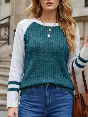 Ribbed Raglan Sleeve T-shirt in Burgundy, view 13