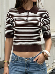 white polo shirt featuring buttoned and striped