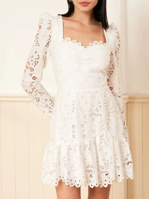 ivory mini dress with floral and square neck