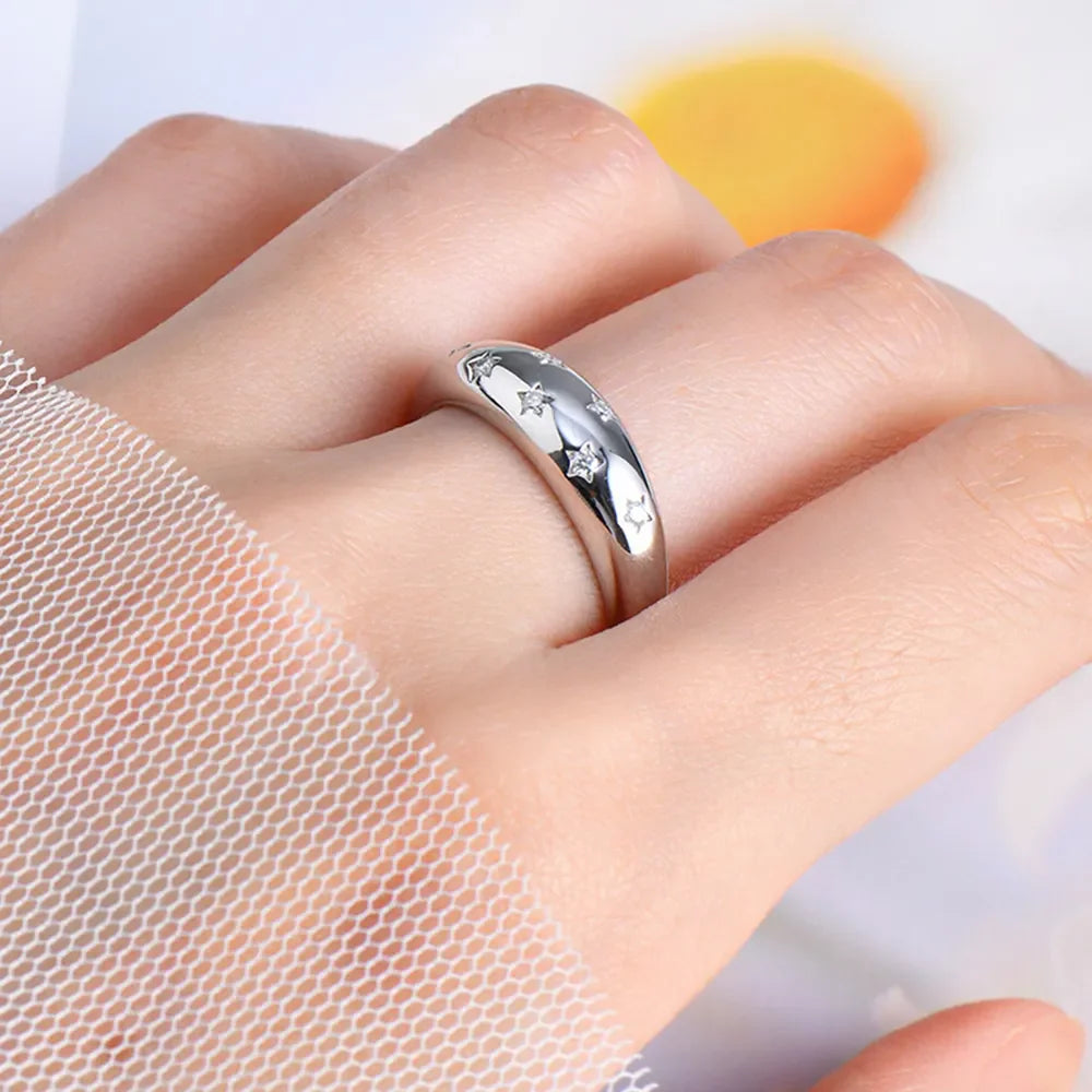 Silver dome ring with starburst pattern, boho style